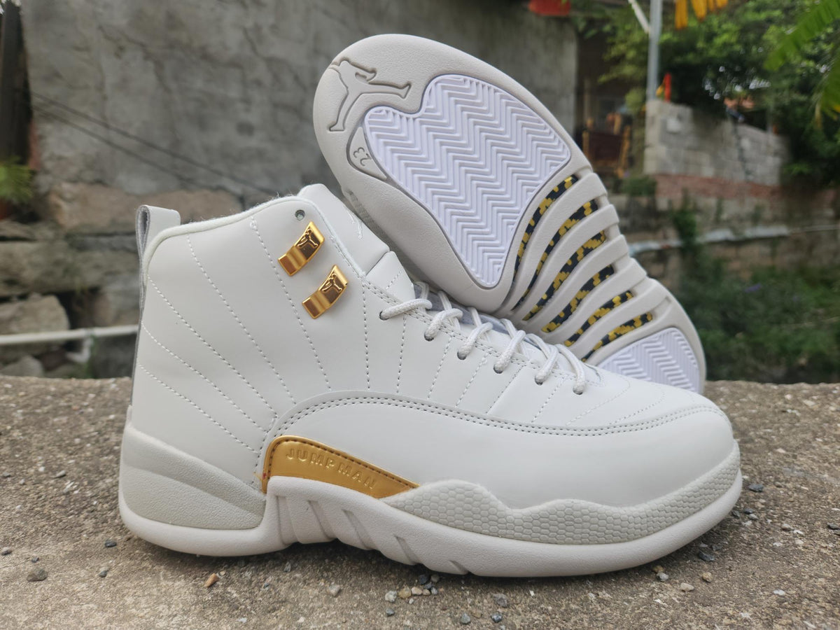 Air Jordan 12 Gray and Gold Sneakers