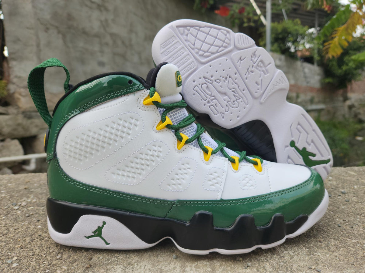 Air Jordan 9 White and Green Sneakers