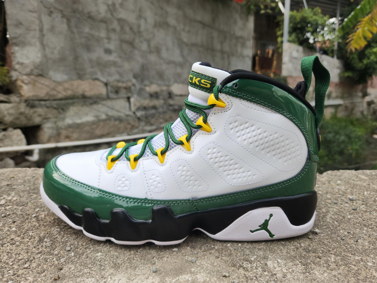 Air Jordan 9 White and Green Sneakers