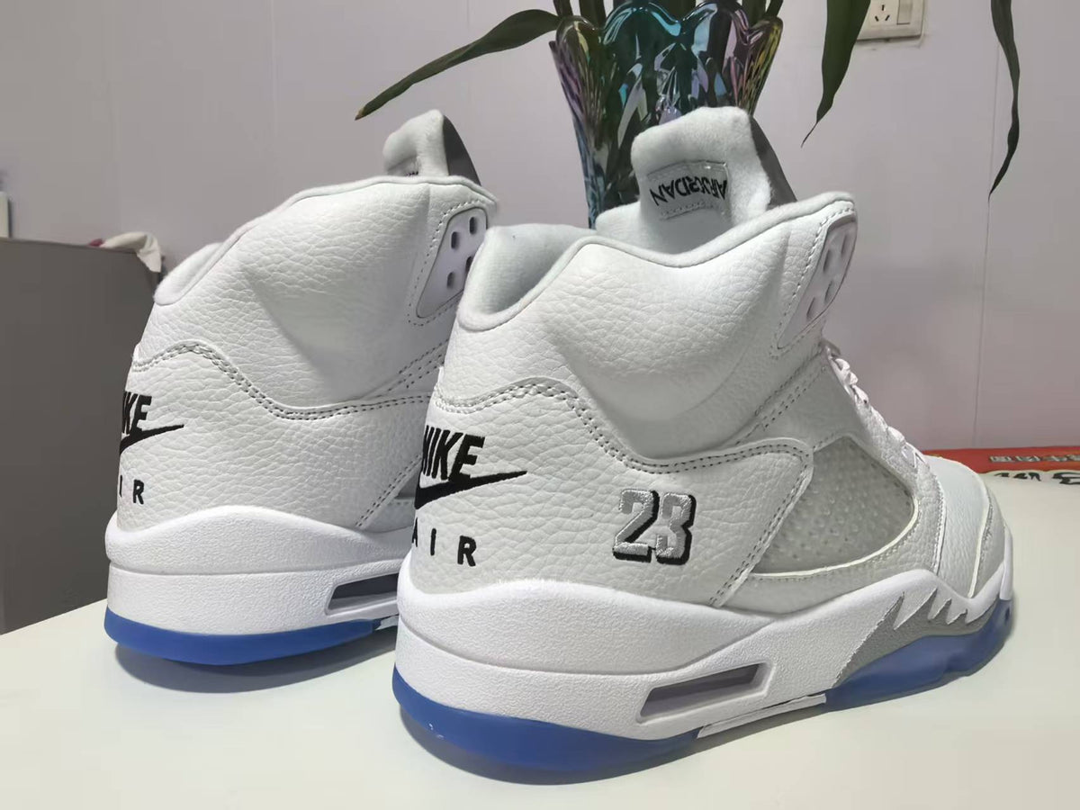 Air Jordan 5 Retro White Metallic Silver Sneakers