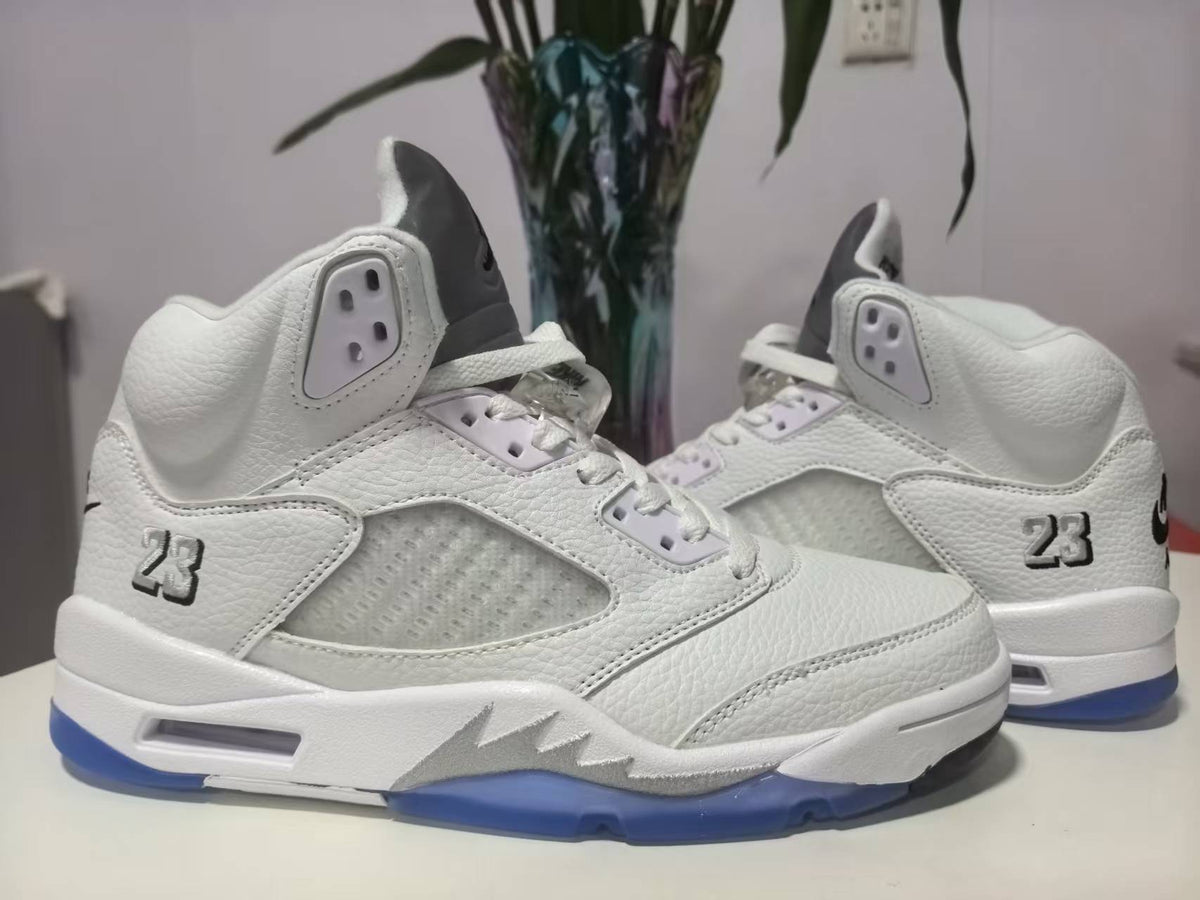 Air Jordan 5 Retro White Metallic Silver Sneakers